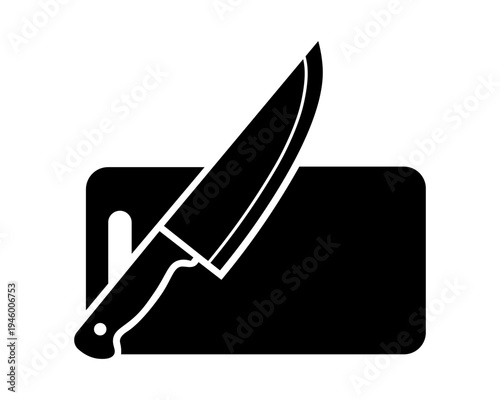 Chef Knife and Cutting Board Vector Icon – Food Preparation Symbol.