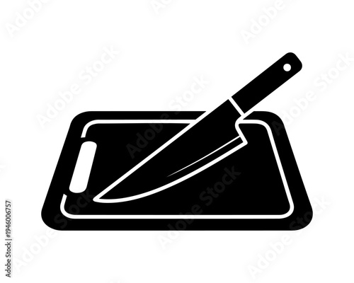 Knife Cutting Board Silhouette – Kitchen Cooking Tool Vector Icon.