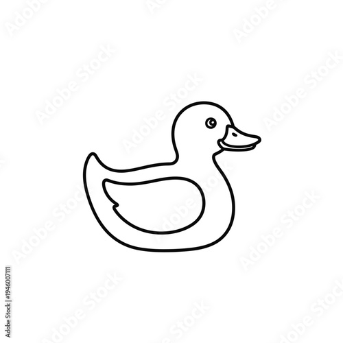 A simple line drawing of a duck facing right