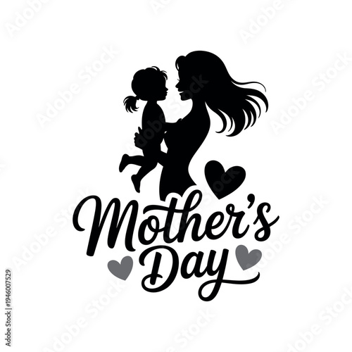 A heartwarming Mother's Day graphic featuring a mother and child silhouette with loving hearts