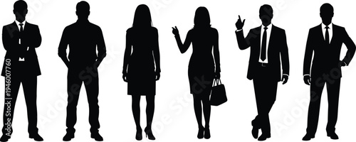business people, business silhouettes, professional team, corporate people standing, office workers, business men women, leadership concept, isolated silhouettes
