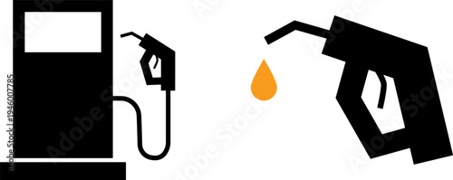 Gasoline Fuel Pump Station Vector Isolated with Nozzle and Hose on Transparent Background
