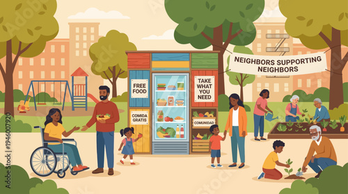 Urban Community Fridge Social Support Vector