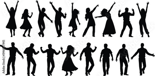 dance people silhouettes, dancing men women, party dance poses, energetic dancers collection, music celebration movement, nightlife entertainment concept