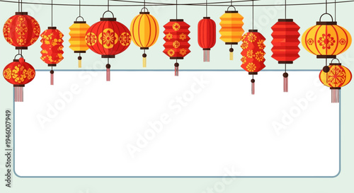 Colorful Chinese Lanterns Hanging.