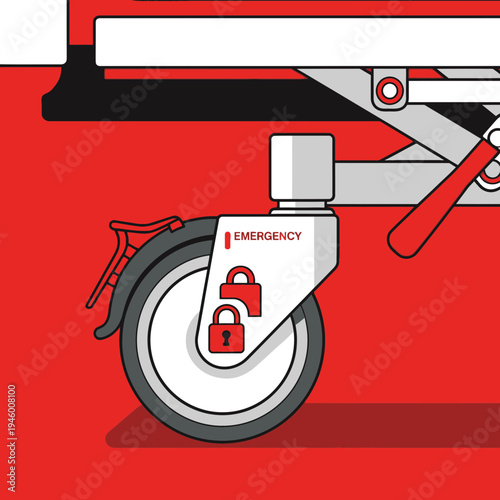 Medical Equipment's Wheel Detail Depicting Safety And Security In An Emergency Situation