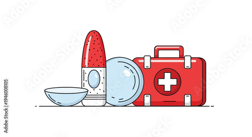 Medical Essentials: Emergency Kit, Eye Care Items, And Personal Hygiene Accessories Presented