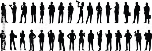 Business people silhouettes set, professional men and women standing poses, corporate teamwork concept, leadership and career diversity illustration
