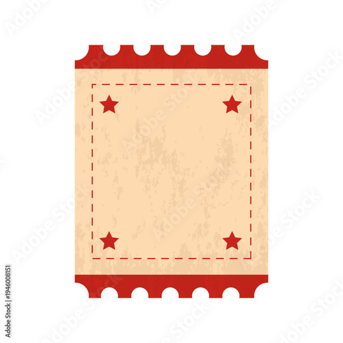 Vintage  ticket template  isolated on transparent background. Retro  coupon.Decorative element for cinema, party, event, festival.Realistic template in red, white, black colours. Vector  illustration.