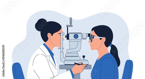 Medical Examination of Eyesight Performed by an Eye Doctor Using Professional Equipment