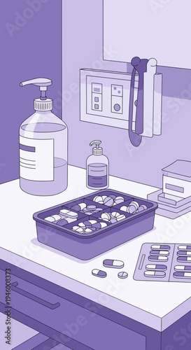 Medical Facility's Pill Tray and Dispensers with Sterile Solutions for Patient Healthcare