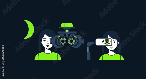 Medical Eye Exam Procedure Illustration: Ophthalmologist Examining Patient's Eyesight Visually