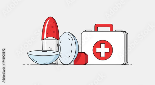 Medical First Aid Kit And Eye Care Accessories Presented In A Clean Minimalist Style