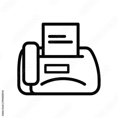 Simple black line art illustration of a fax machine with paper