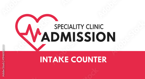 Medical Facility Admission Process Signage with Modern Heartbeat Symbol and Text