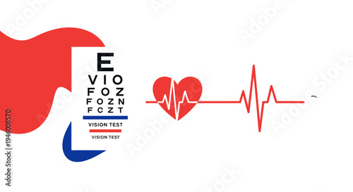 Medical Health Concept Depicting Eyesight and Vital Signs with Red and White Design