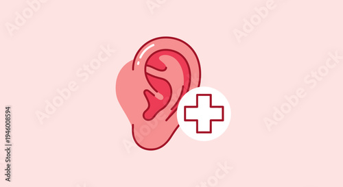 Medical Health Illustration Depicting Ear Anatomy with Healthcare Symbol on Background