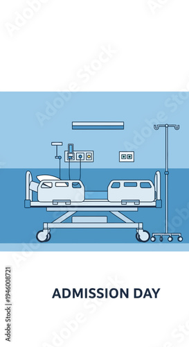 Medical Facility Illustration Depicting Hospital Bed, Medical Equipment, Healthcare Environment