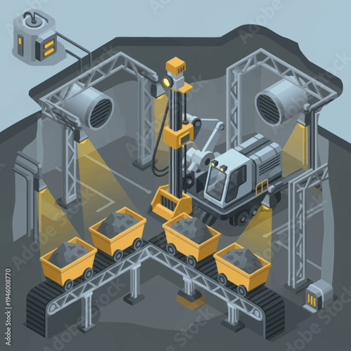 Automated Mining Equipment Loading Coal into Wagons.