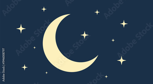 Crescent Moon in Starry Night.