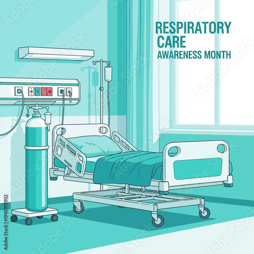 Medical Facility Illustration Showcasing Respiratory Care Awareness and Clinical Environment