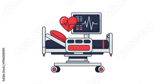 Medical Illustration Featuring a Heart Monitor and Hospital Bed for Healthcare Design Projects