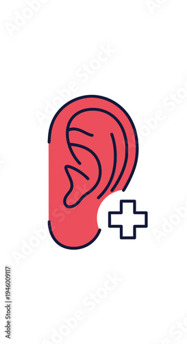 Medical Illustration Featuring an Ear with a Symbol Indicating Amplification or Assistance