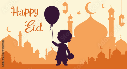 Eid Mubarak Muslim Holiday Boy.