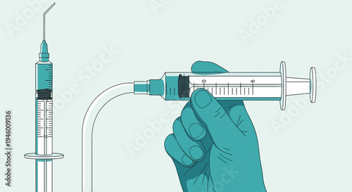 Medical Illustration Featuring Syringe and A Hand, Ideal For Healthcare And Vaccine Concepts