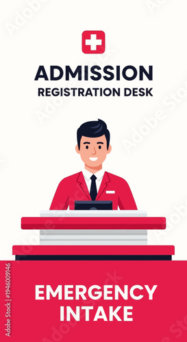 Medical Facility Receptionist Welcomes Patients at the Emergency Admission Desk for Assistance