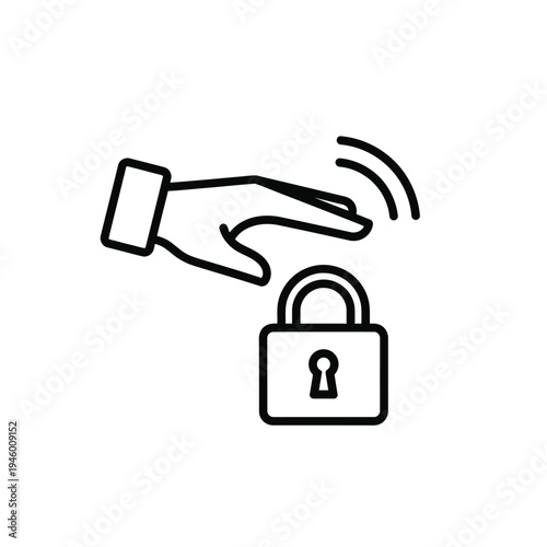 A hand reaching out to touch a padlock with motion lines indicating security and protection