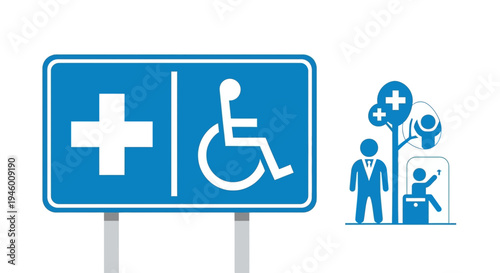 Medical Facility With Accessibility Sign and Healthcare Illustrations Design Elements