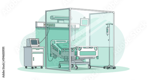 Medical Facility With A Patient Bed Within A Protected Isolation Chamber