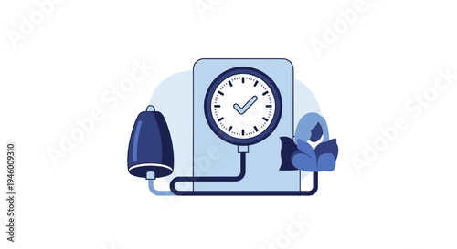 Medical Illustration Of A Blood Pressure Monitor Indicating Good Health And Treatment