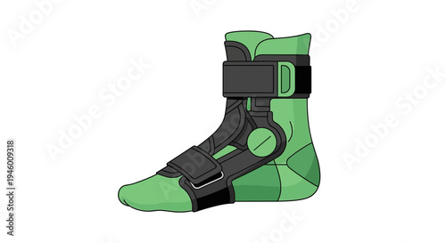 Medical Illustration Of A Green Ankle Brace For Foot Injury Treatment And Rehabilitation