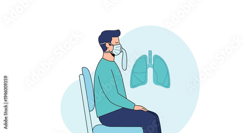 Medical Illustration Of A Man Using Breathing Assistance System During Treatment