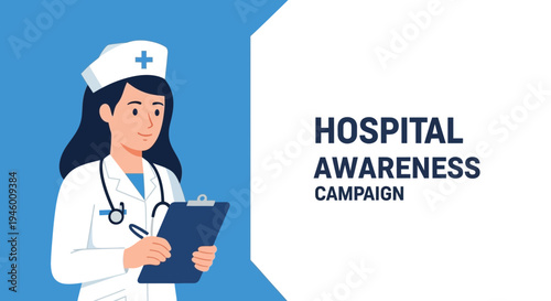 Medical Illustration Of A Nurse Holding A Clipboard, Hospital Awareness Campaign Image