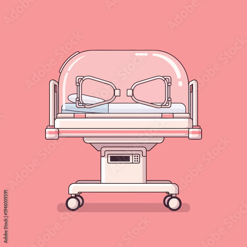 Medical Illustration Of A Newborn Infant Incubator, Healthcare And Neonatal Equipment