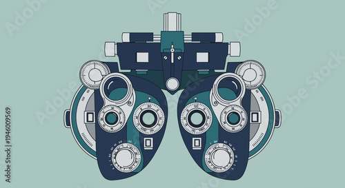 Medical Illustration Of An Ophthalmic Refraction Machine Against Pastel Background