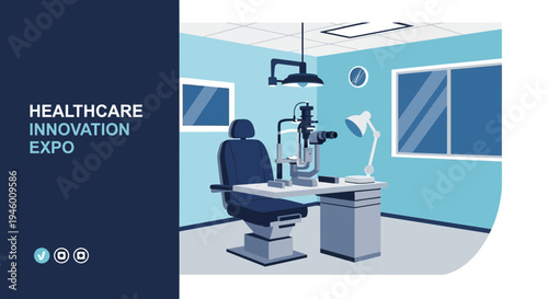 Medical Innovation: A Visionary Illustration of Optometry Equipment and Examination Room