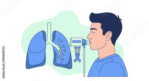 Medical Illustration Of Lung Function Test With Patient And Respiratory Equipment
