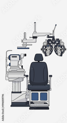 Medical Illustration Of Ophthalmic Equipment For Eye Examination And Vision Care
