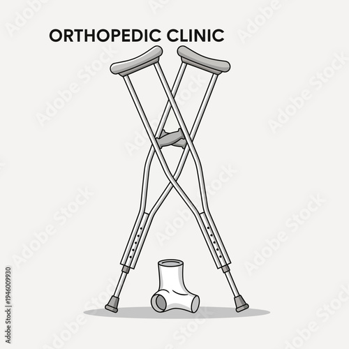 Medical Illustration: Orthopedic Clinic Emblem Featuring Crutches And Ankle Support Symbol