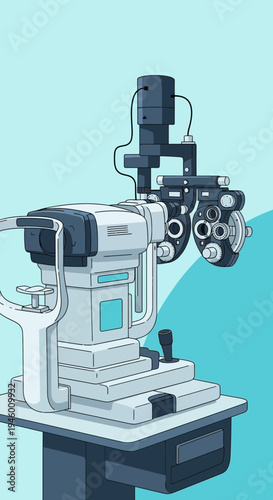 Medical Illustration: Precision Ophthalmic Equipment for Vision Examination and Healthcare