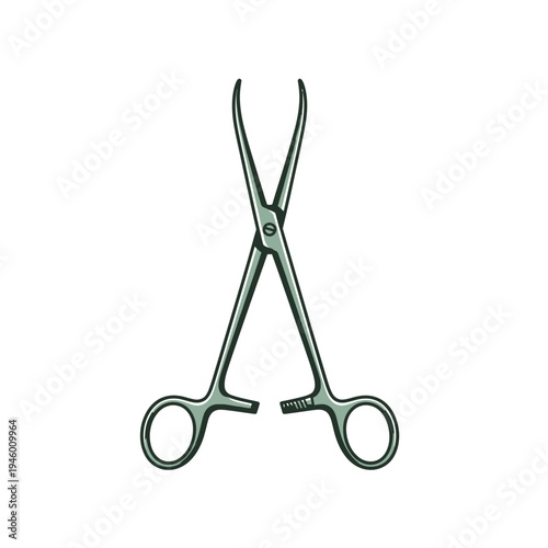 Medical Instrument Depiction: Surgical Forceps Illustration on White Background, Detailed Vector Art