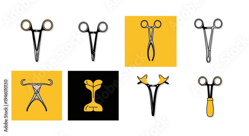 Medical Instrument Illustrations: Surgical Tools, Surgical Clamps, and Professional Healthcare