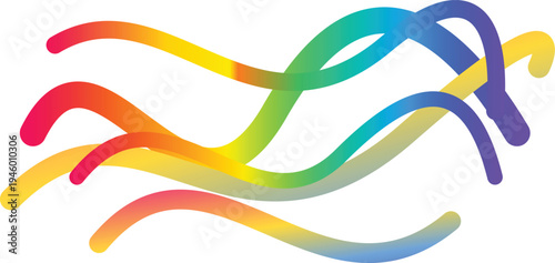 Abstract Color Lines Set. 3D Wave Shape Lines with Gradient. Vector Swirl Rainbow Ribbon Pattern. Doodle Color Organic Shaped Wavy Elements