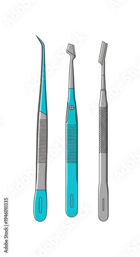 Medical Instrument Trio Depicting Various Surgical Tweezers for Precise Handling and Manipulation