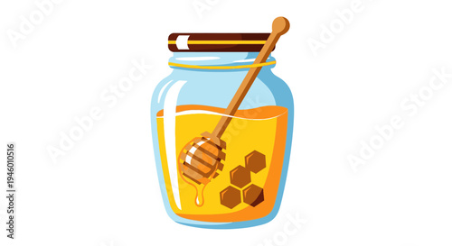 Jar of golden honey sweet.
