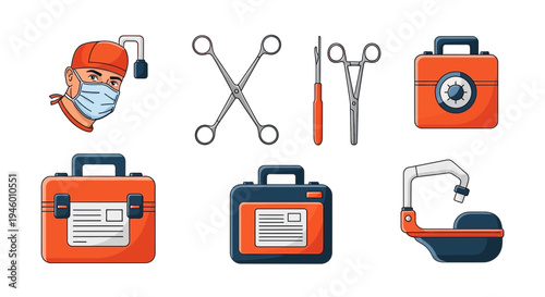 Medical Instruments And Equipment Cartoon Illustration Representing Healthcare And Surgery